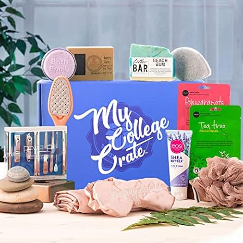Women's Study Break Gift Box (11 Item Gift Set) Soaps, Lotion, Bath Bomb, Loofah, Face Masks, Foot Care & More - My College Crate Cover