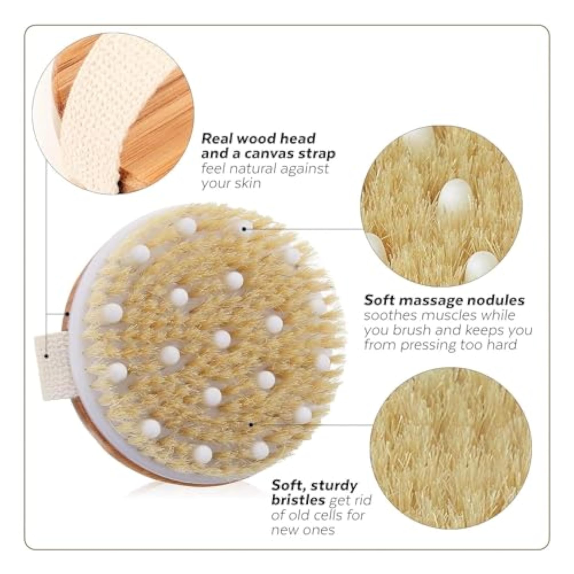 Wooden Round Bath Brush with Natural Bristles, Exfoliating
