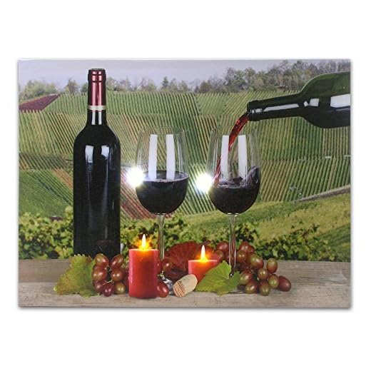 BANBERRY DESIGNS Wine Wall Art - Tuscany Scene with Red Wine and Candles - Light Up Wine Picture - LED Wine Prints