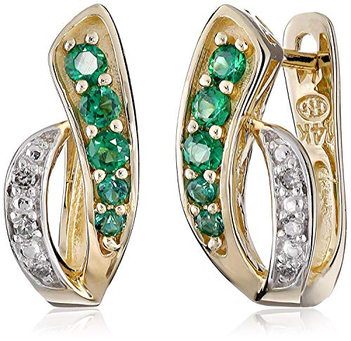 14K Yellow Gold Created Emerald and Diamond Accent Modern Filigree-Side 5/8