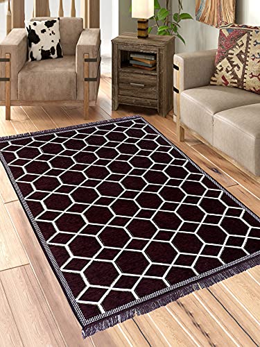 Image of Sparrow WorldGeometric Designer Superfine Exclusive Velvet Chenille Carpet /Area Rug /Bedside Runner (Coffee, 4 X 6 Feet (121.92 X 182.88 CM)
