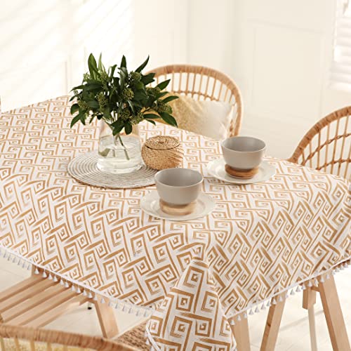 Image of Urban Space 100% Cotton Dining Table Cover 4 Seater, Printed Cotton Table Cloth for Center Table, Table Cover with Tassels (Basics Taupe, 4 Seater - 48 inch x 72 inch)