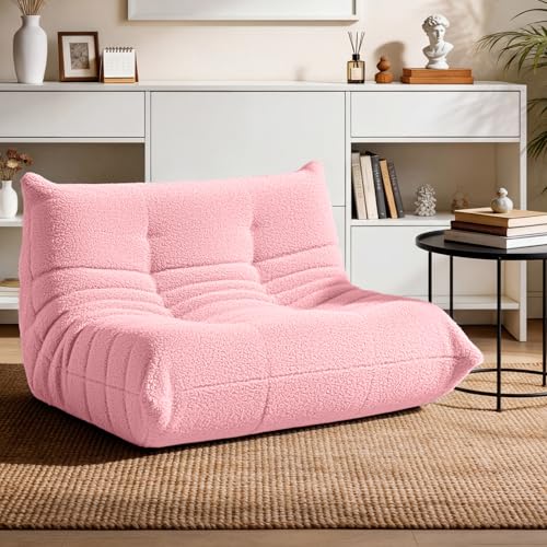 HABUTWAY Bean Bag Chairs Fireside Lazy Floor Sofa, Soft Teddy Fleece 2 Seater Sofa with High-Resilience Foam Filling，Beanbag for Living Room, Bedroom, Office (Pink Teddy)
