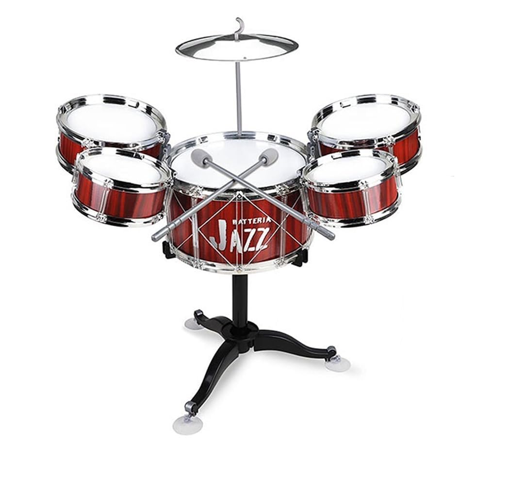 Batteria per Bambini Batteria Jazz Drum Set Batteria Giocattolo per Bambini Mini Drum Set Strumenti Musicali con 5 Tamburi 1 Piatto 2 Bacchette Strumento Musicale a Percussione Educativo (A)