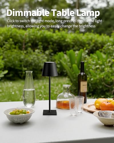 KDG 2 Pack Cordless Table Lamp,Portable LED Desk Lamp, 5000mAh Battery Operated, 3 Color Stepless Dimming Up, for Restaurant/Bedroom/Bars/Outdoor Party/Camping/Coffee Shop Night Light(Black) - Image 4