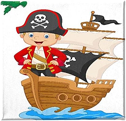 Pirate Picture – Children – for Living Room, Bedroom – Multi-Coloured Polyester, Wood, 60 x 3 x 60 cm