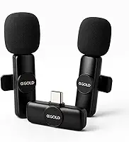 Microfone de Lapela Sem Fio Duplo USB-C MCF-07, Kit com 2 Microfones Plug & Play para Android USB-C e iPhone com USB-C Compatível, até 20 m, para Entrevista, Aula e Podcast