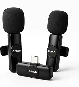 Microfone de Lapela Sem Fio Tipo-C Duplo MCF-07 | Plug & Play compatível com Android USB-C e Iphone USB-C | Alcance até 20 m | Som Nítido e Estável