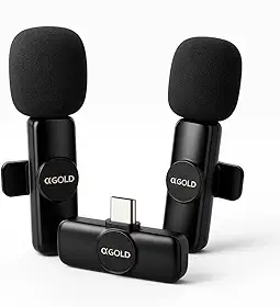 Microfone de Lapela Sem Fio Duplo USB-C MCF-07, Kit com 2 Microfones Plug & Play para Android USB-C e iPhone com USB-C Compatível, até 20 m, para Entrevista, Aula e Podcast
