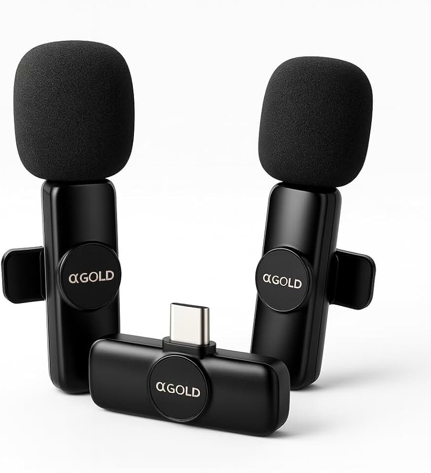 Microfone de Lapela Sem Fio Tipo-C Duplo MCF-07 | Plug & Play compatível com Android USB-C e Iphone USB-C | Alcance até 20 m | Som Nítido e Estável