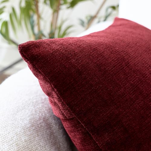 Image of Encasa XO Thick Chenille Throw Pillow Covers Set of 1 | Maroon - (16 inchx16 inch) (40x40 cm) | Decorative Accent Square Throw Pillow Cases for Couch, Home Decor, Sofa