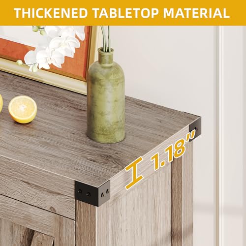 DWVO Farmhouse Sideboard Buffet Cabinet with Storage, 55'' Kitchen Storage Cabinet with 4 Doors, Large Coffee Bar Cabinets with Adjustable Shelves for Kitchen, Living Room, Grey