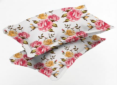 Image of Ezyption Cotton Super Soft 240 TC Elastic Fitted All Around Elastic Printed King Size Double Bed Bedsheet with 2 Pillow Cover 72 inch X 78 inch Pink White