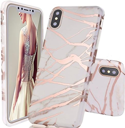 iPhone X Case,DOUJIAZ Rose Gold Metallic & White Marble Design Clear Bumper TPU Soft Case Rubber Silicone Skin Cover for iPhone X (2017)