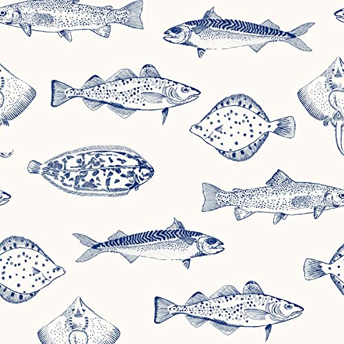 Graham & Brown Joules Name The Plaice Coast Blue Wallpaper | Easy Paste The Wall Application | Blue Animal Design | Eco Friendly