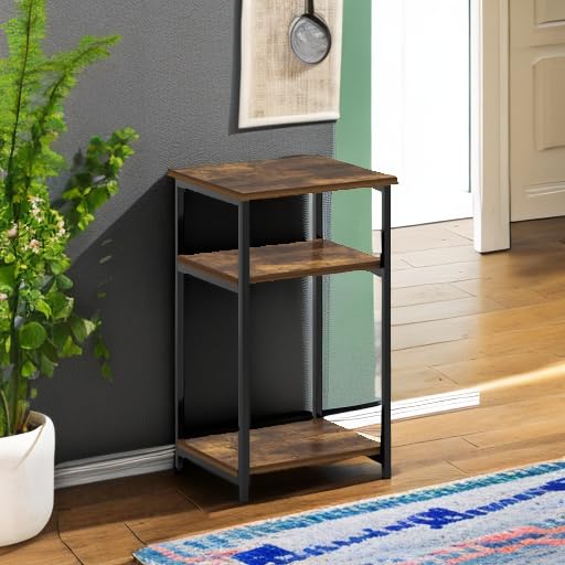 Image of Furinno Just 3-Tier Metal Frame End Table with Storage Shelves, 1-Pack, Amber Pine