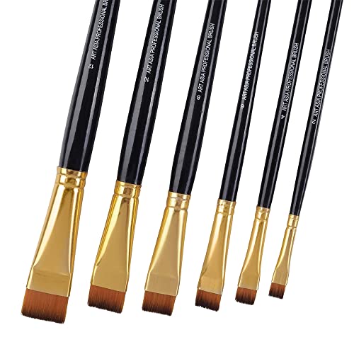 Image of Art Asia Wood Short Hair Flat Synthetic Painting Brush Set of 6pc for Watercolor,Acrylic & One Stroke Painting