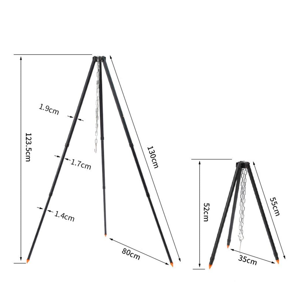 Tripode Poêle Support de Compact avec Chaîne Ajustable en Acier pour de Adapté au Camping Pêche Randonnée