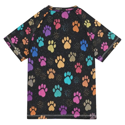 Boys Short Sleeve T-Shirts Footprint Colorful Dogs Rashguard Kids Swim Shirts Sun UPF 50+2