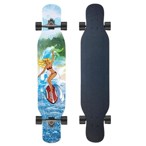 42-Inch All-Round Longboard with Artistic Surfer Design