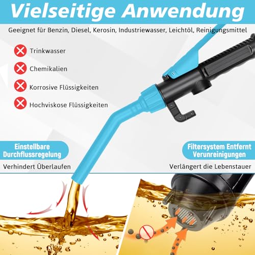 Herbst Elektrische Transferpumpe Benzinpumpe für Kanister, Elektrische Umfüllpumpe Akku Tragbare Elektrische Ölpumpe 2.4 GPM (9 L/min) für Auto Motorrad zum Benzin Diesel Kraftstoffe
