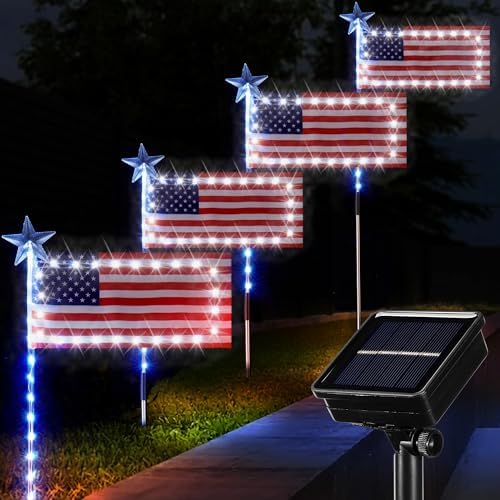 Aurelema 12 Pack 4th of July Solar American Flag Lights
