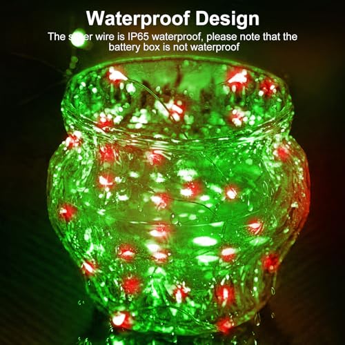 Image of btfarm 12 Pack Fairy Lights Battery Operated [3 Modes], 7ft 20 Led Twinkle Lights String Lights Waterproof Bulk Small Mini Silver Wire for Christmas Mason Jars Wedding Table Centerpiece, Red Green