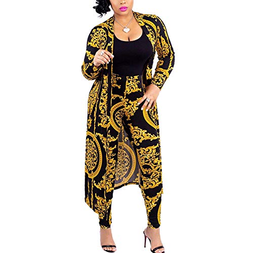 Image of Womens Fashion Printed Long Cardigans 2 Piece Outfits,Long Sleeve Coat and Trousers Set