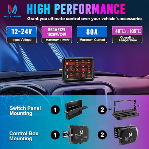 Image of MICTUNING RGB 12 Gang Switch Panel with APP Control Adjustable Strobe Pulse