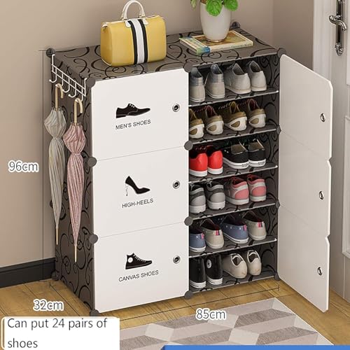 Image of Strassis Design 6 Shelf DIY Shoe Rack Plastic - Multi-Purpose Shoe Rack for Home Plastic Shelves, PP Door for Entryway, Chappal Slipper Shoe Stand (Black & White, 12-SHELF-6-DOOR)