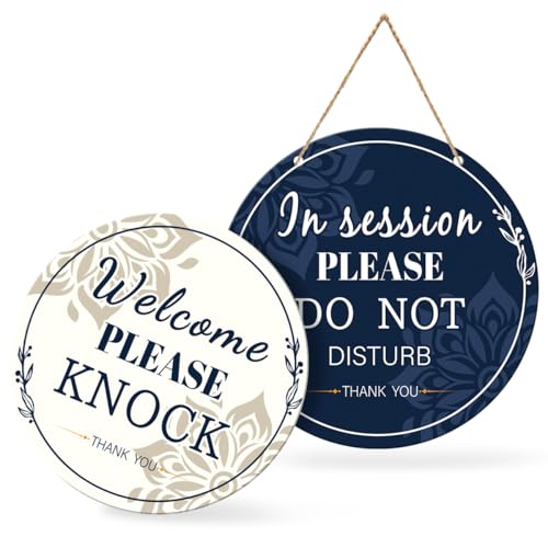 In Session Door Sign for Therapists Wooden Please Do Not Disturb Sign for Office Therapy Clinic Double Sided Please Knock Hanging Plaque for Treatment 9 (Blue Mandala)