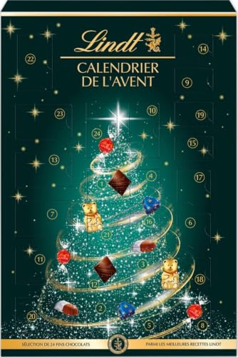 LINDT CALENDARIO ARBOL 221g | Formato árbol, Figuritas y bombones de chocolate, Ideal para la cuenta atrás de Navidad, Contenido: 221 g