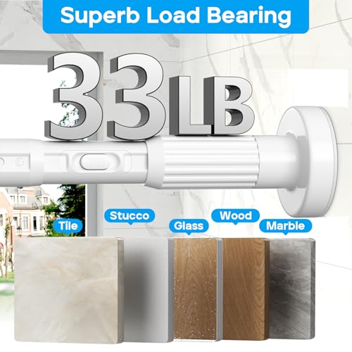 Image of Tension Curtain Rod White Shower Rod 40-103IN Long Curtain Rods No Drilling Adjustable Tension Rods of Shower or Bathroom Outdoor Window Patio Diameter 1.26In