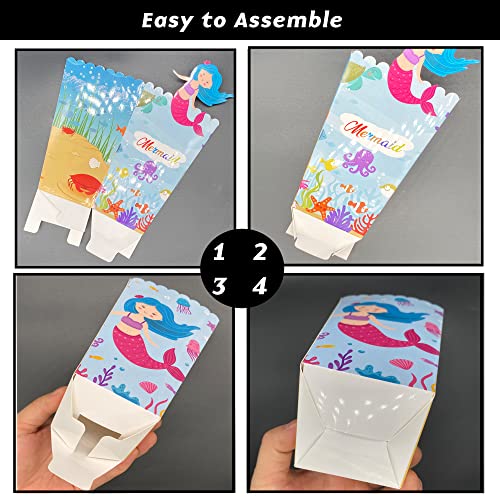 Image of Sumerk 12Pcs Mermaid Popcorn Boxes Candy Snacks Containers for Movie Night, Carnival, Theater Paper Popcorn Bags for Children's Baby Girls Birthday Party Decorations