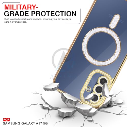 Image of AESTMO Back Cover for Samsung Galaxy A17 / M17 / F17 5G Compatible with MagSafe | Diamond Glitter Case | Luxury Bling Rhinestone Soft Clear TPU Bumper | Camera Lens Protection Cover (Gold)