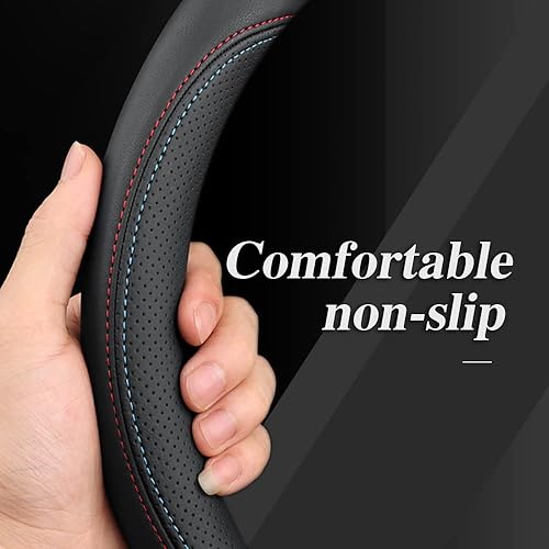 Miniatura 2 de YOUDAXIN Funda de cuero de napa para volante de automóvil, cómoda y antideslizante, universal de 15 pulgadas (negro)