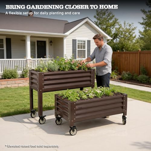 Image of Anleolife Low-Profile Elevated Raised Garden Bed, CafeBronze