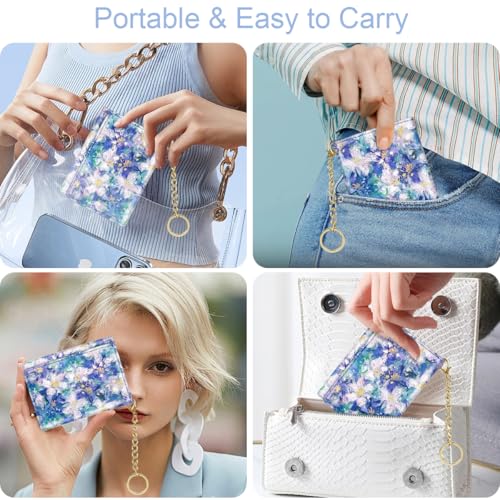 Image of Trifold Womens Wallet Small Slim RFID Blocking Card Wallet Cute Credit Card Holder Leather Mini Purse with Cash Pocket 7 Card Slots ID Window, Blue Flowers