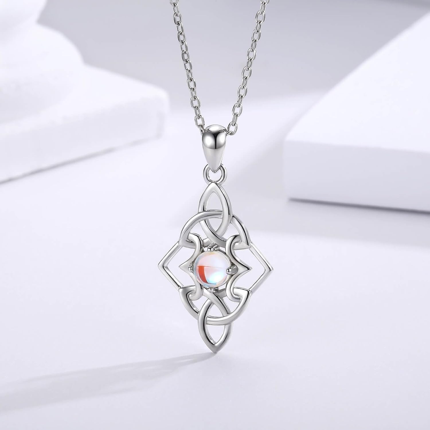 Irish Celtic Knot Moonstone Pendant Necklace for Women 925 Sterling Silver-Good Luck Protection Jewelry Gifts for Love One - Image 4