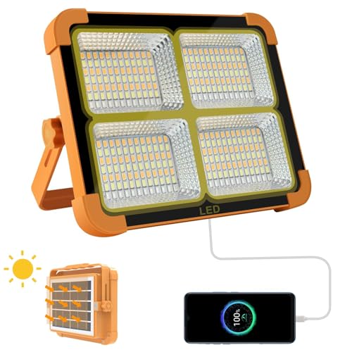 HAOONLIVE Portable LED Work Light, 1000LM Solar and USB Rechargeable Waterproof Flood Lights with...