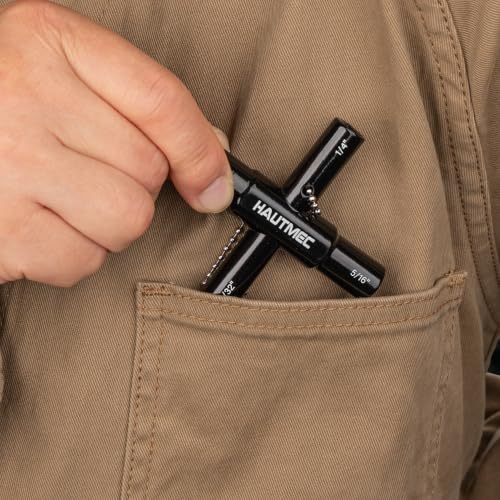 Image of HAUTMEC 4 Way Sillcock Water Key, 1 /4 inch, 9 /32 inch, 5 /16 inch, 11 /32 inch Multi-functional Cross Water Spigot Key Zinc Alloy Plumbers Electricians Valve Tools Black Silcock Key 4 Way, 1100601