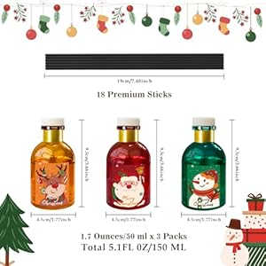 LA BELLEFÉE Christmas Reed Diffuser, 3 Packs Reed Diffuser with 18 Sticks, Essential Oil Diffuser for Home Bathroom Home Décor, Each 1.7Fl Oz, Total 5.1 Fl Oz, Cedar, Apple Cinnamon, Lemon Soda LA BELLEFEE Christmas Reed Diffuser 3 Packs Reed Diffuser with 18 Sticks Essential Oil Diffuser for Home Bathroom Home Decor Each 17Fl Oz Total 51 Fl Oz Cedar Apple Cinnamon Lemon Soda