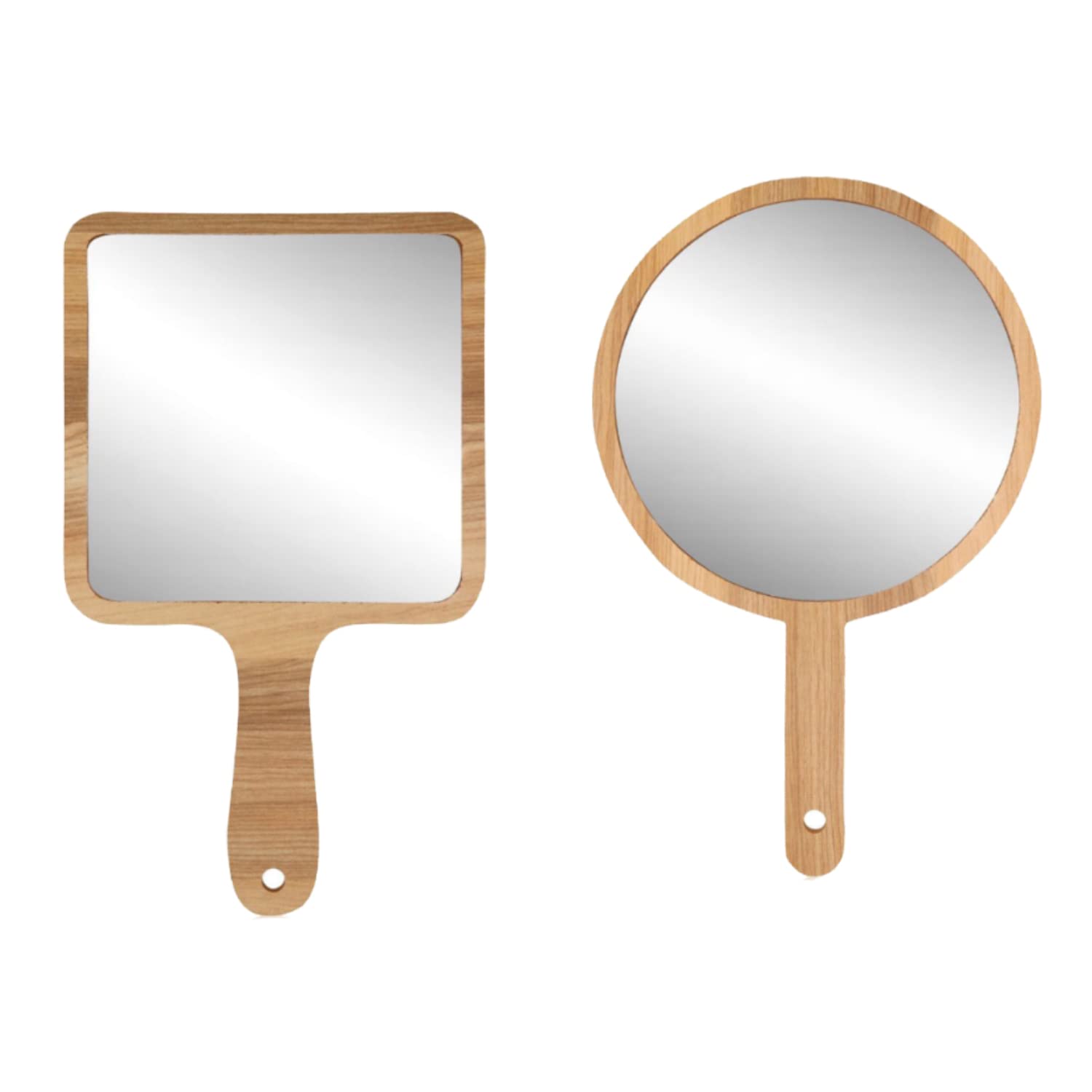 Wooden Handheld Beauty Makeup Mirror Set of 2 - Round 10.5 inch & Square 9.5 Inch - Hand Mirror, Salon Mirror, Dressing Table Mirror, Shaving Mirror, Travel Mirror-picture-26