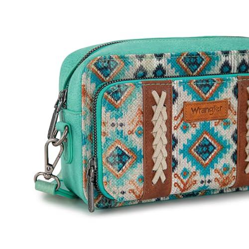 Image of Wrangler Aztec Crossbody Bag for Women Multi Pocket Shoulder Bag Boho Cross Body Wallet Purse