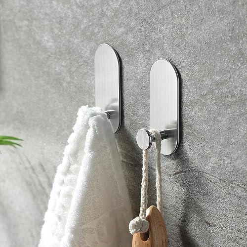 Taozun Hand Towel Holder - Towel Racks for Bathroom with 4 Pack Adhesive Towel Hooks, Stainless Steel Self Adhesive Towel Bar Set Stick on Wall (Brushed Silver) - Thumbnail 6
