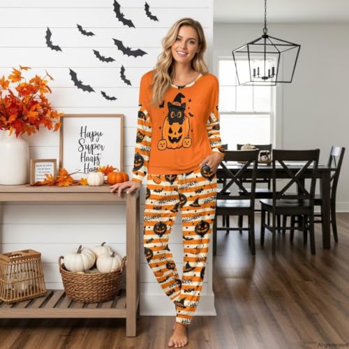 Image of Women's 2 Piece Printed Pajama Set Long Sleeve Sleepwear Set with Long Pants Casual Lounge Sets with Pocket