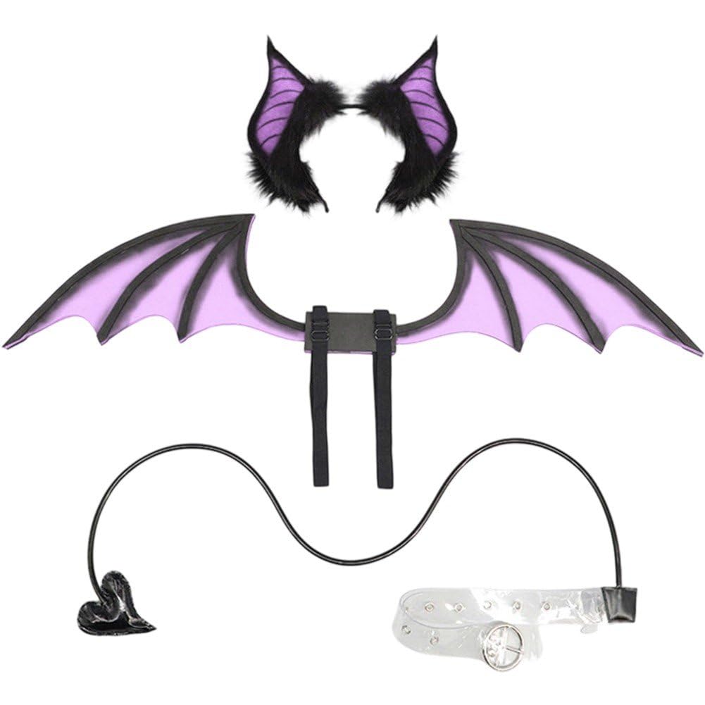 Zestaw kostiumu nietoperza z opaskami do włosów, skrzydła, ogon, zwierzę, akcesoria do cosplay, na Halloween, karnawał, fantazyjne przebranie na imprezę