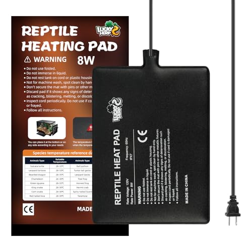 LUCKY HERP Reptile Heat Pad 6x8 Inch 8W Under Tank Terrarium Heating Mat Reptile Heat Mat Reptile Heating Pad for Turtle Lizard Hermit Crab Frog Snake