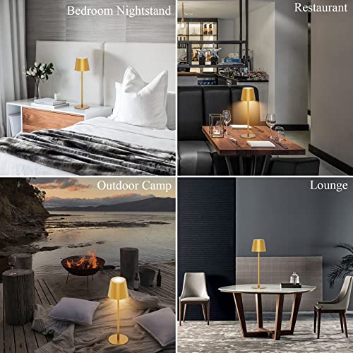 Ralbay 2 Pack Rechargeable Led Table Lamp,Portable Gold Outdoor Table Lamp Waterproof 3W 5000Mah Battery Desk Lamp,Stepless Dimmable Metal Table Light For Outdoor Restaurant Home Patio Light(Gold) #TOP6