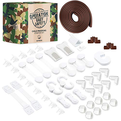 Baby Defence Camo Complete Home Baby Proofing Kit - BPA Free, Easy Assembly, 50 Piece - Child Safety Locks Set for Doorknobs, Corners, Outlets